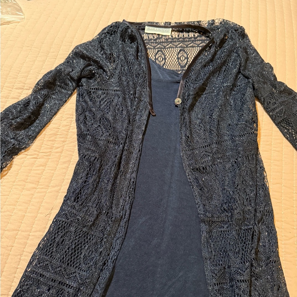 Jessica Howard Blue Maxi Dress and Long Lace Cardigan set